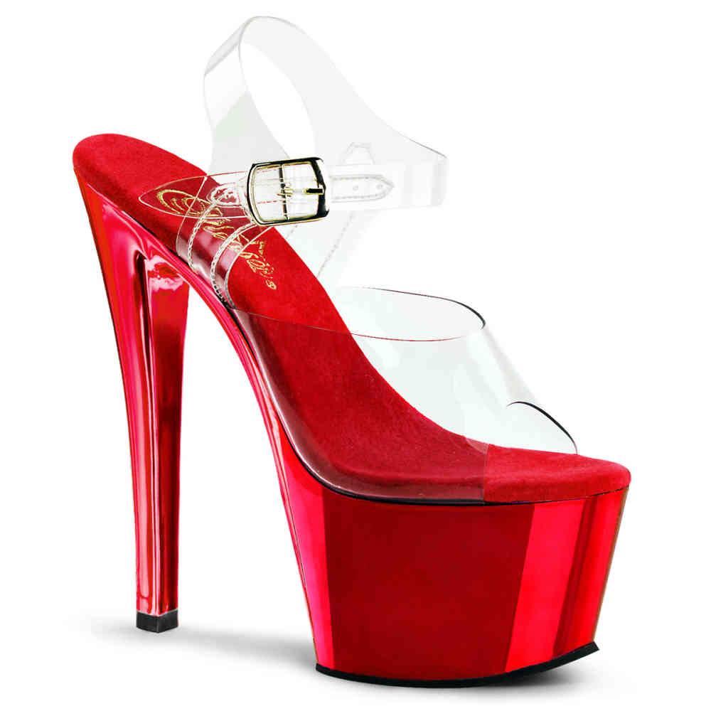 Pleaser - SKY308 Sandale à bride à la cheville, Pole dance chaussures - Chaussures de pole dance - Rouge/Transparent Product image